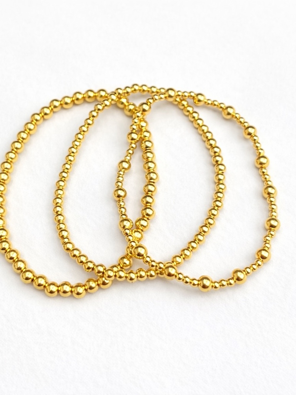 Gold Beaded Stretch Bracelet Set  of 3 - Elegant Women’s Jewelry - Picture 2 of 8